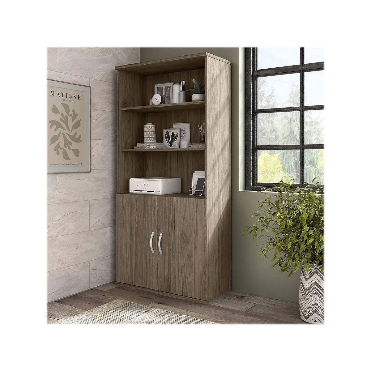 Tall 5 Shelf Bookcase with Doors H405