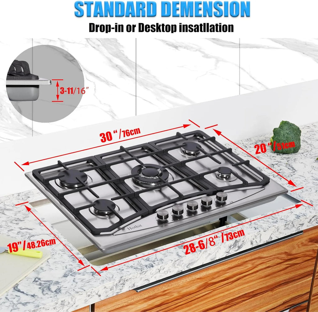30" 5 Burner Built-in Stainless Steel Gas Cooktop M629
