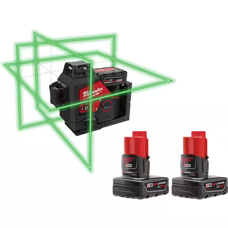 12-Volt Cordless Green 3-Plane Laser Level Kit with Batteries, Charger and Case Q7707