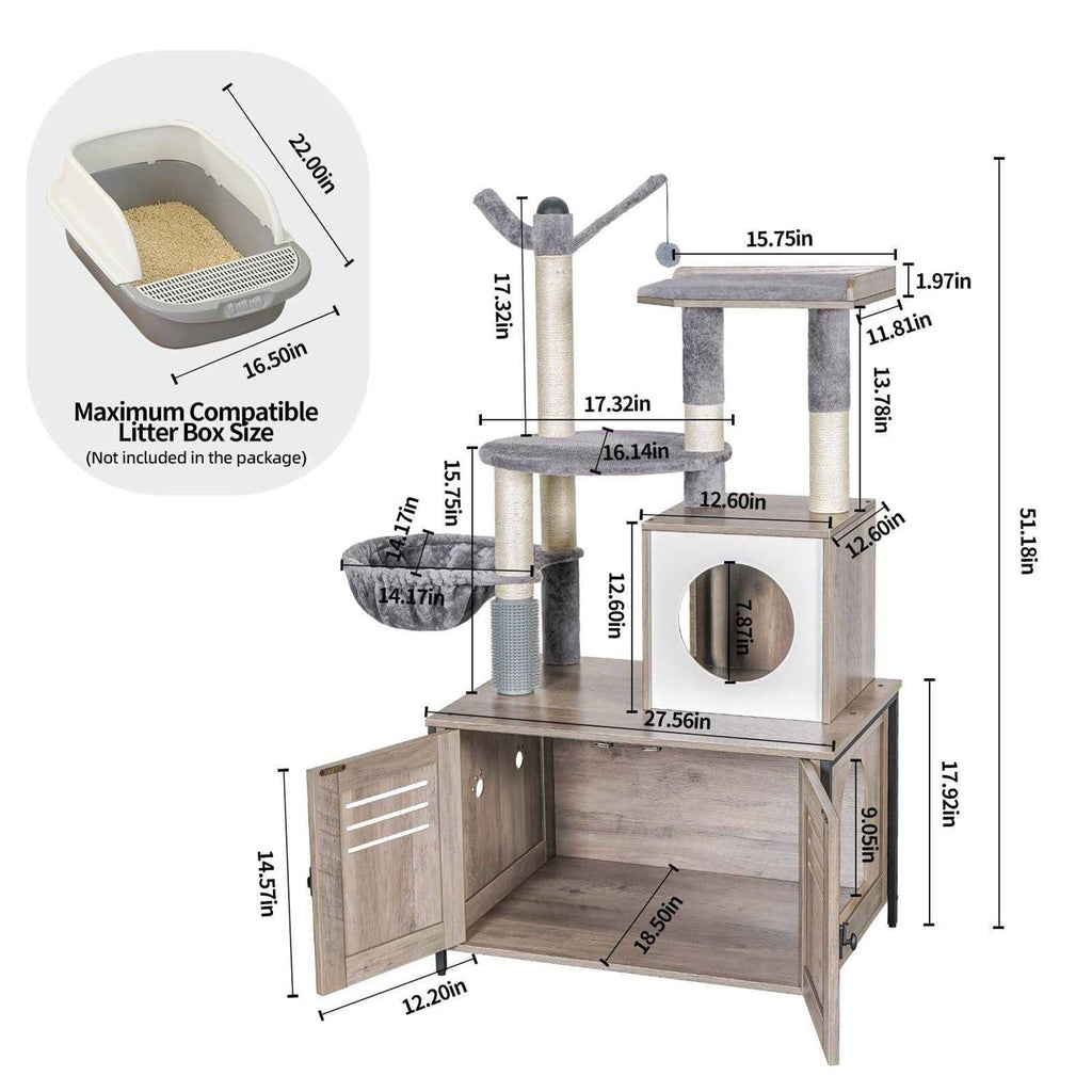 Wooden Cat Litter Box Enclosure with Cat Tree N282473