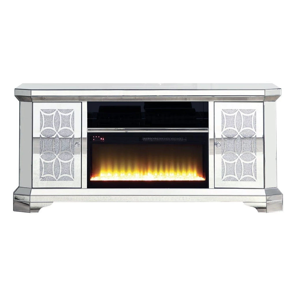 Mirrored TV Stand with Fireplace and 2 Storage Doors E71505