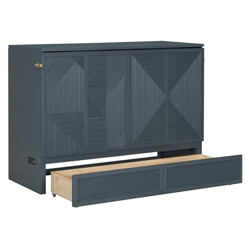 Full Size Murphy Bed with Drawer and Charging Station, Gray I7365