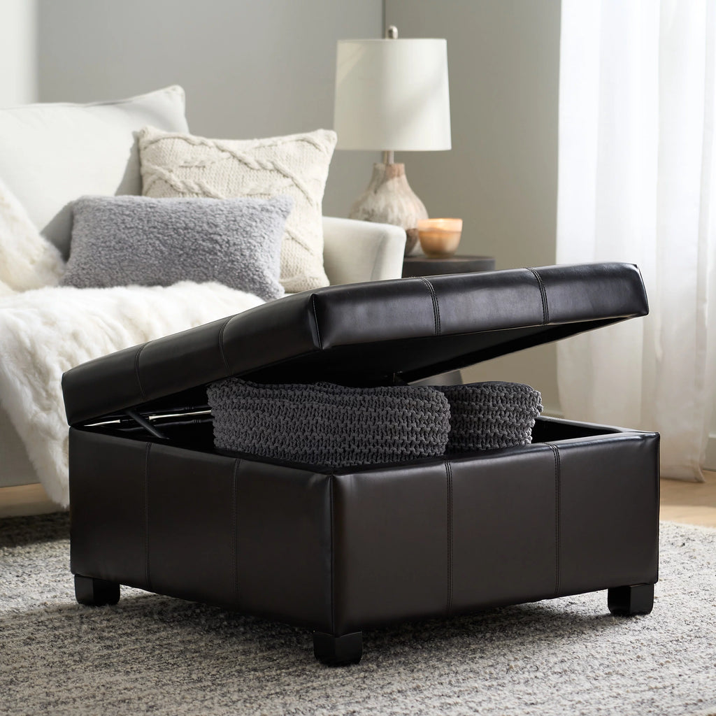 Espresso Bonded Leather Storage Ottoman L811513