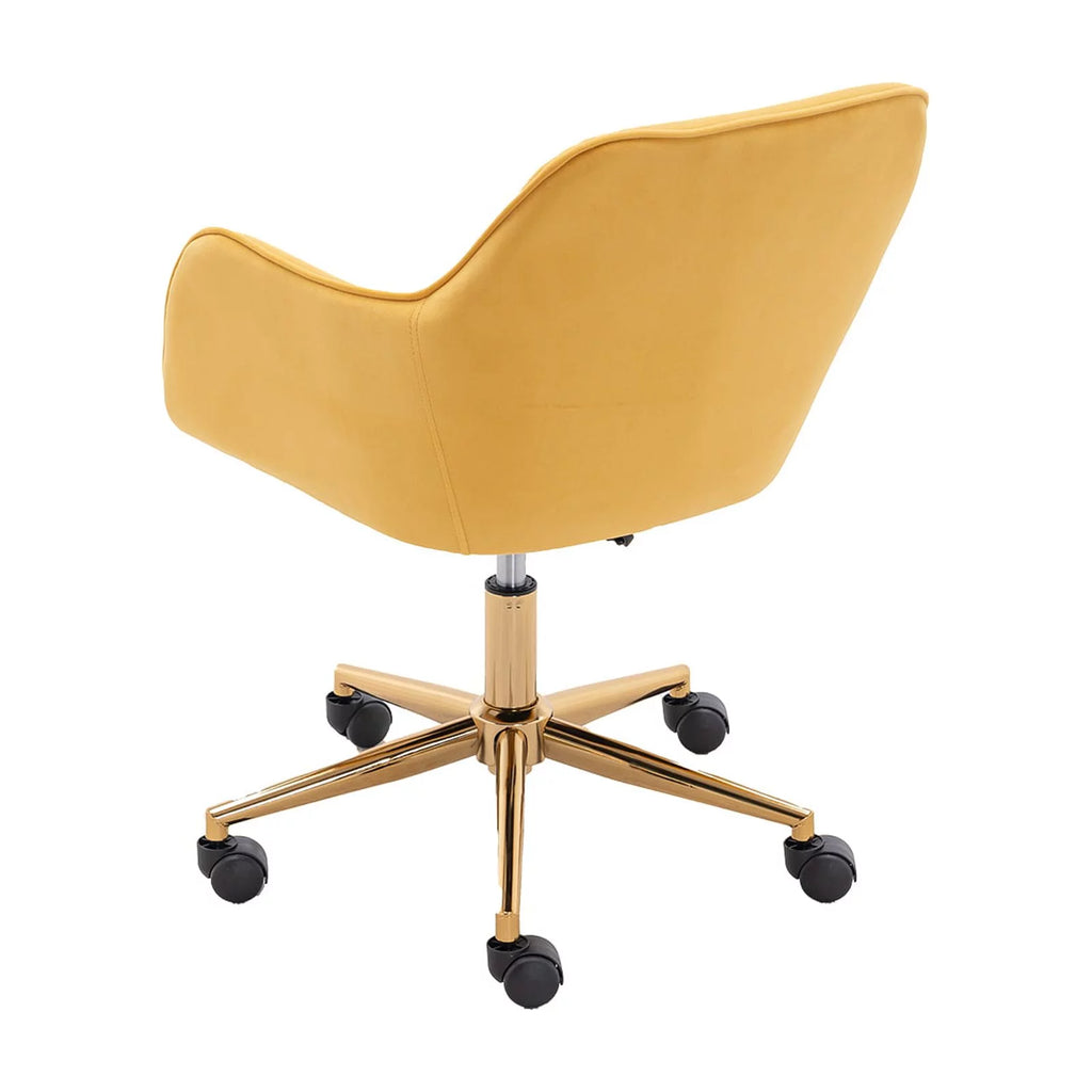 Yellow Velvet Adjustable Height Office Chair with Gold Metal Legs and Wheels E149