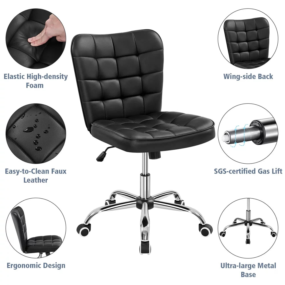 Black Tufted Faux Leather Desk Chair V137