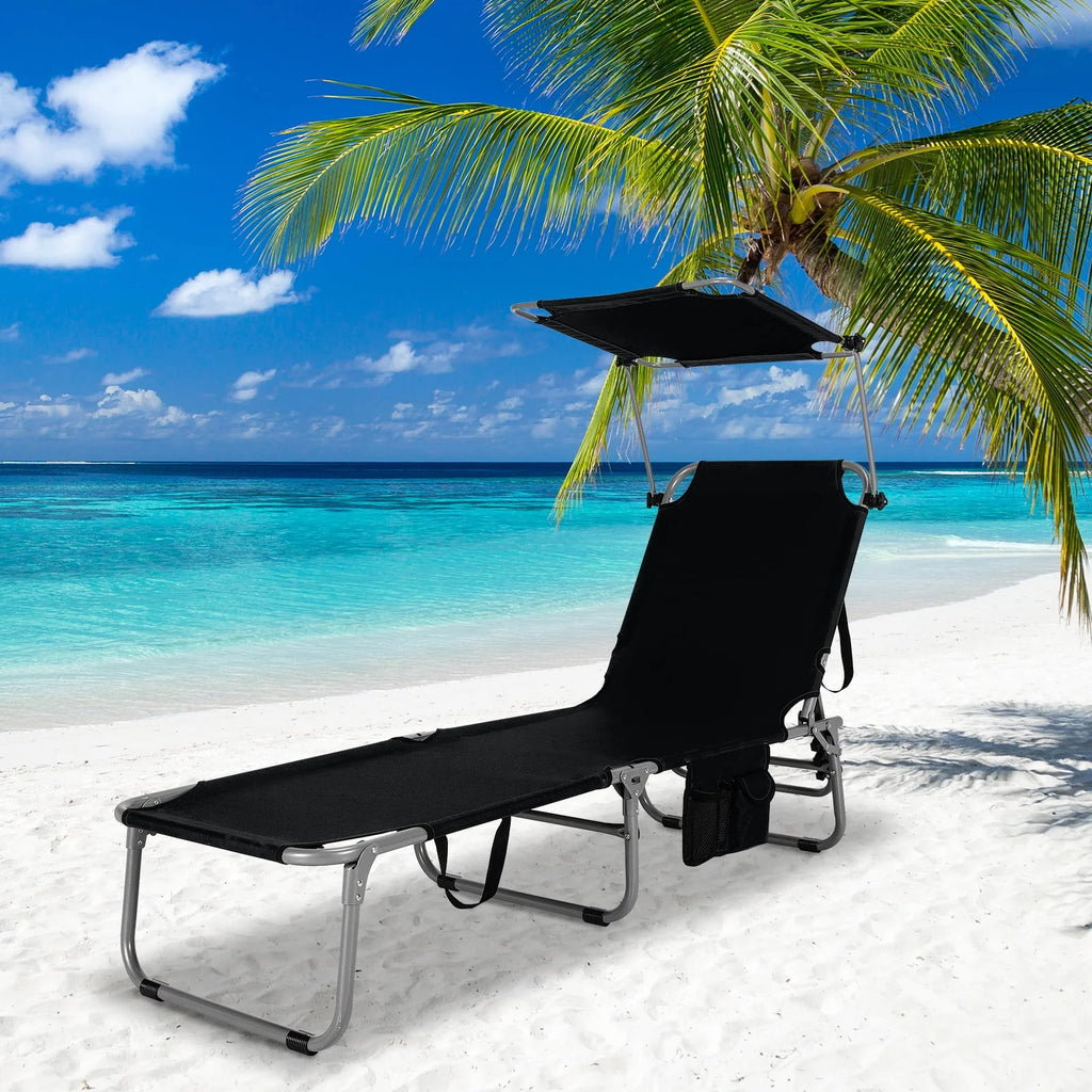 Beige Foldable Lounge Chair with Sun Shade H5471