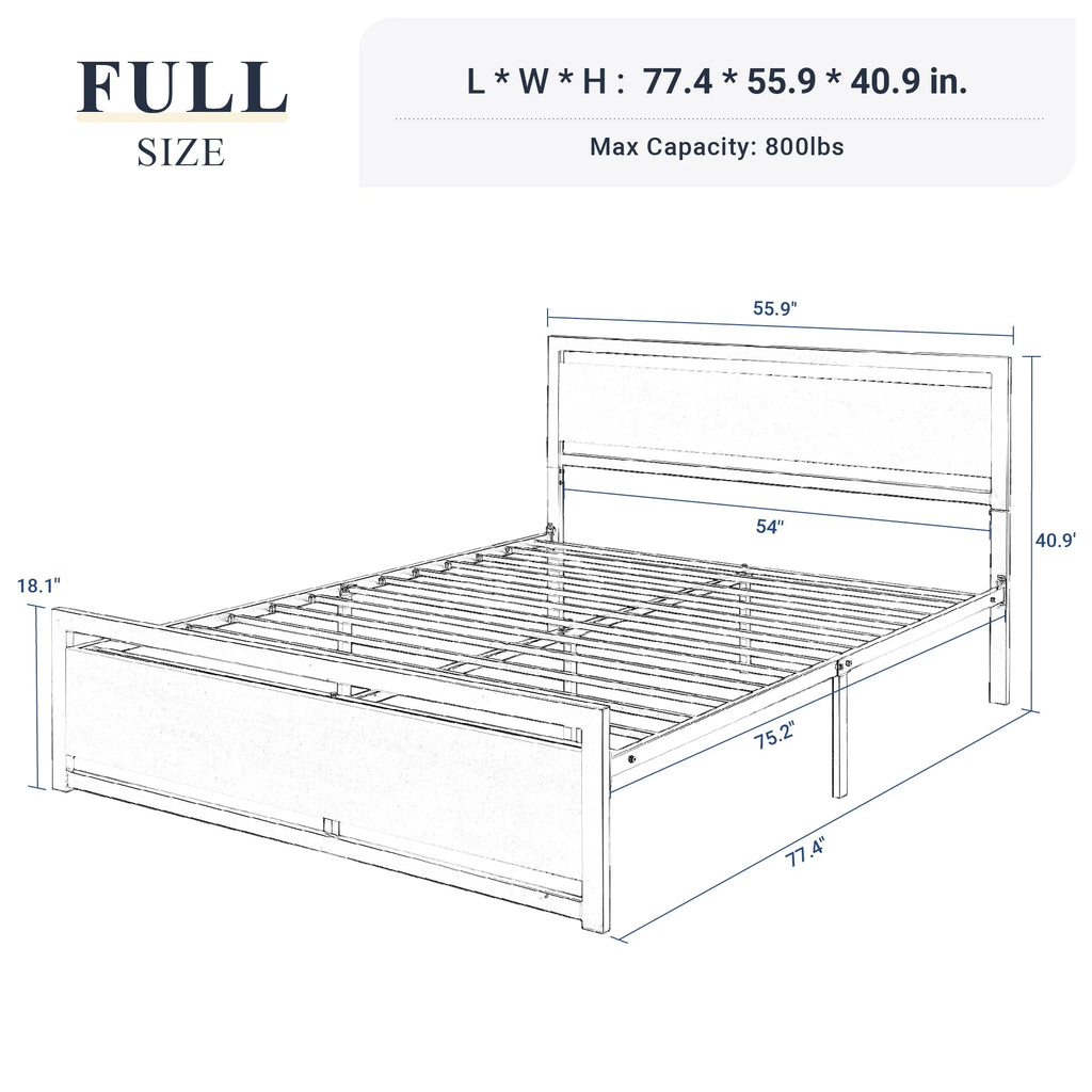 Queen Size Metal Platform Bed Frame with Wooden Headboard Footboard R135231