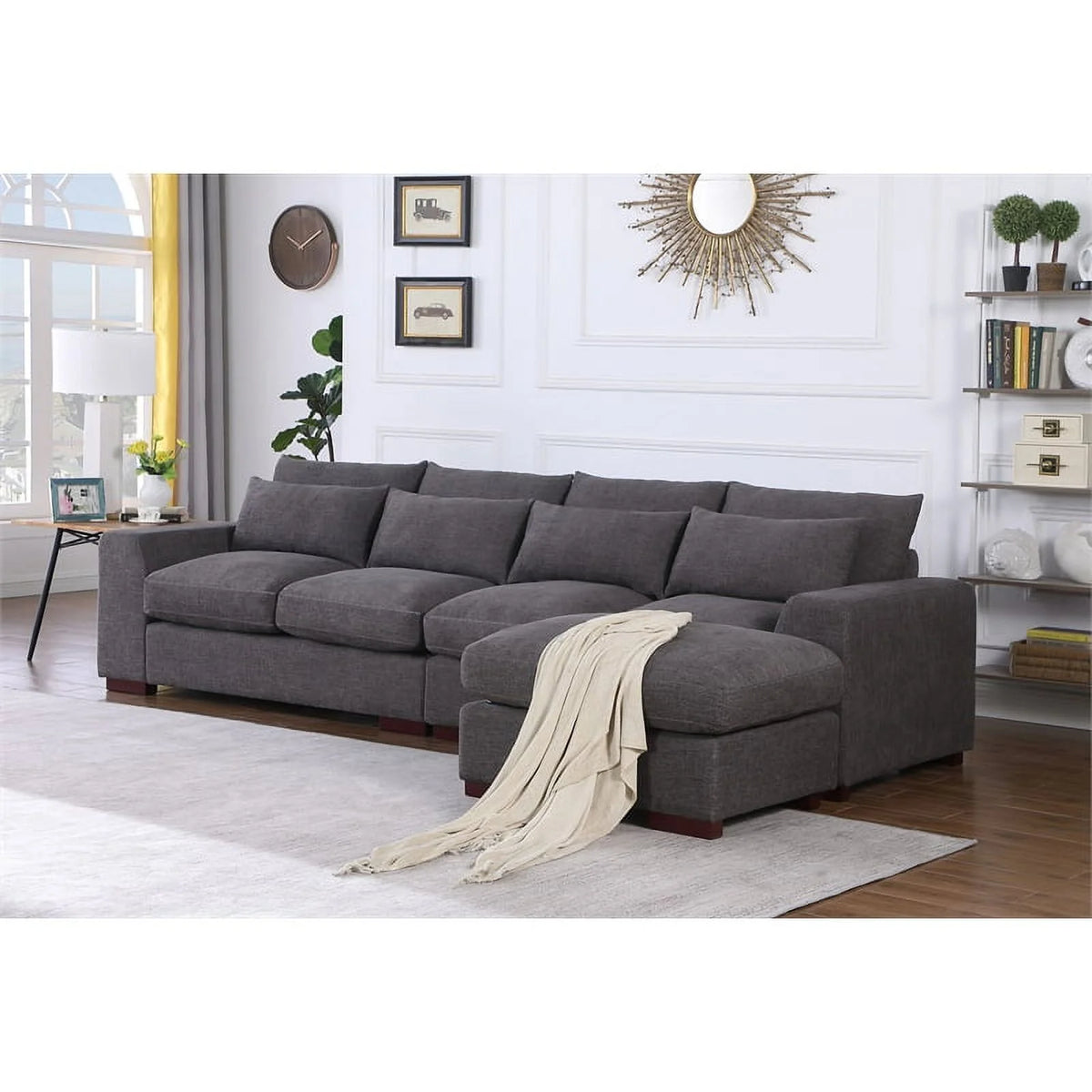 Dark Gray Modular Reversible Sectional Sofa & Ottoman Y31914