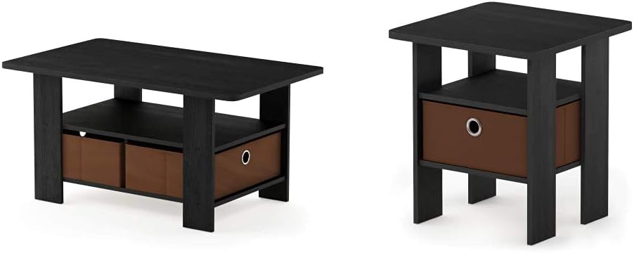 Americano Medium Brown Coffee Table and End Table with Bin Drawer Z21393