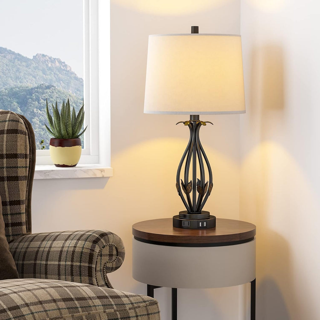 Table Lamp Set of 2, 3 Way Dimmable Touch with Dual USB Ports and AC Outlet P40251