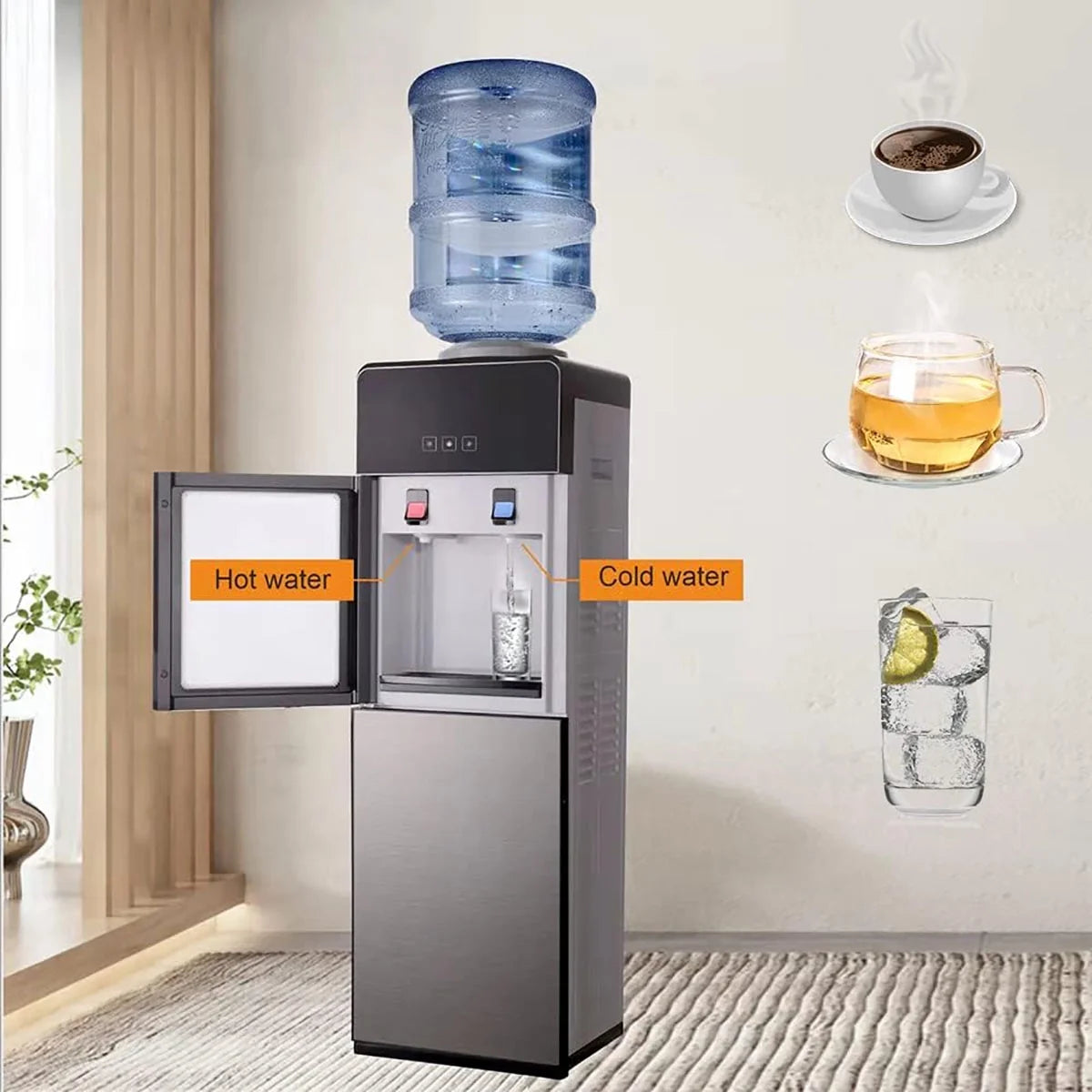 Top-Loading Hot & Cold Water Dispenser with Storage Cabinet Y258