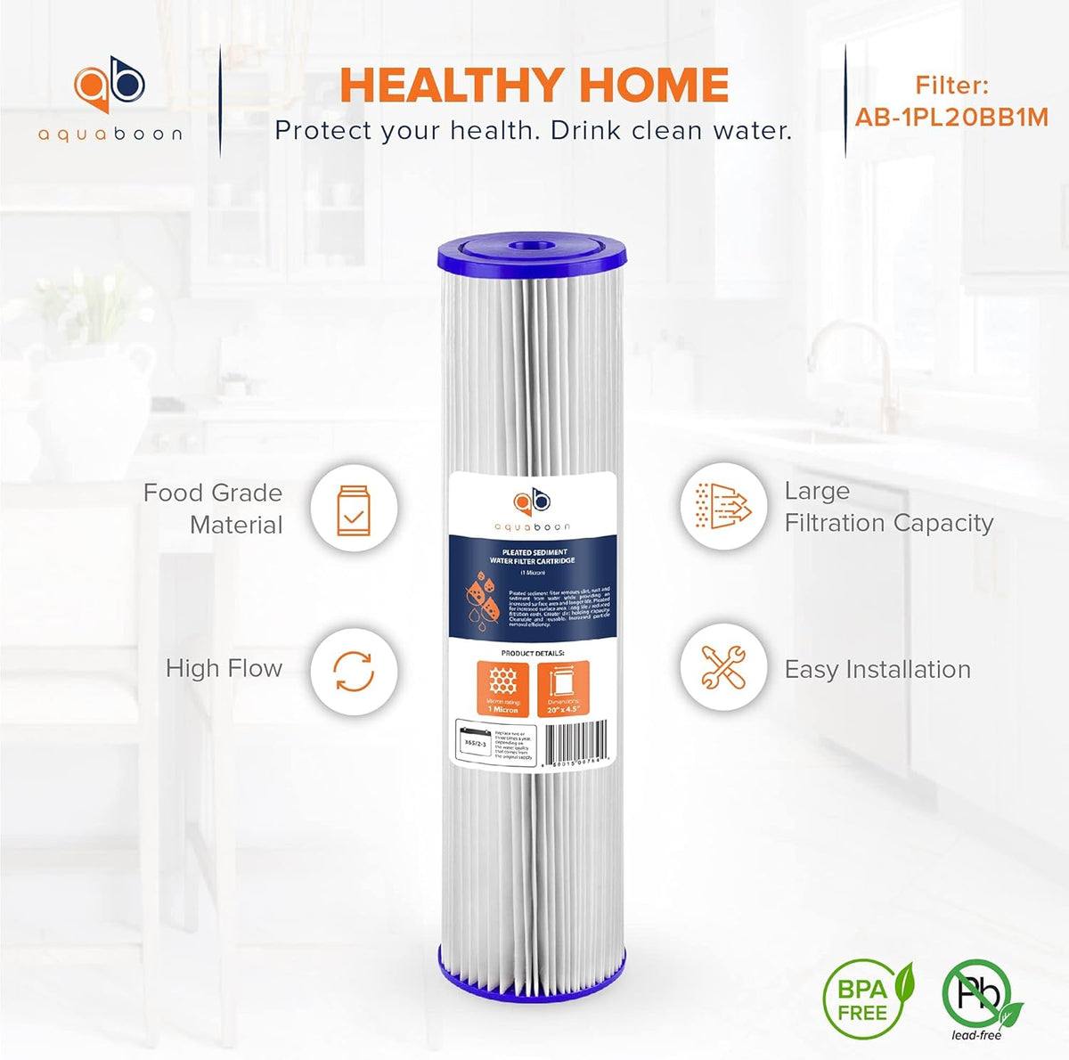 1 Micron 20 Pleated Sediment Water Filter Cartridge 2-Pack E25365