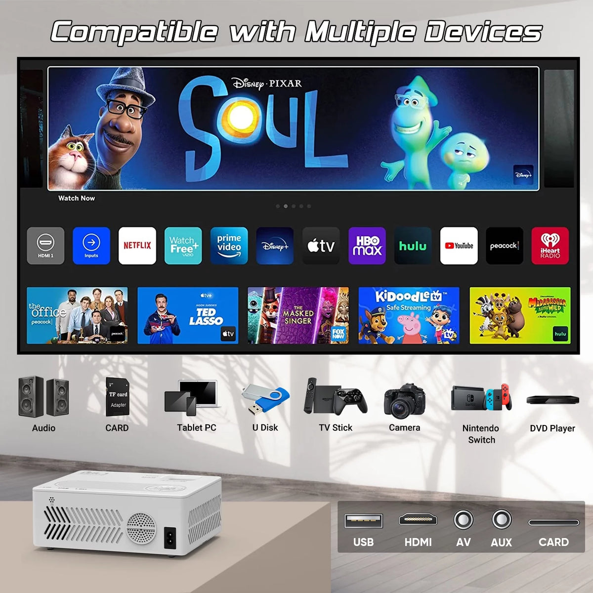 4K 1080P Wifi Bluetooth Projector with 100 Screen P111591