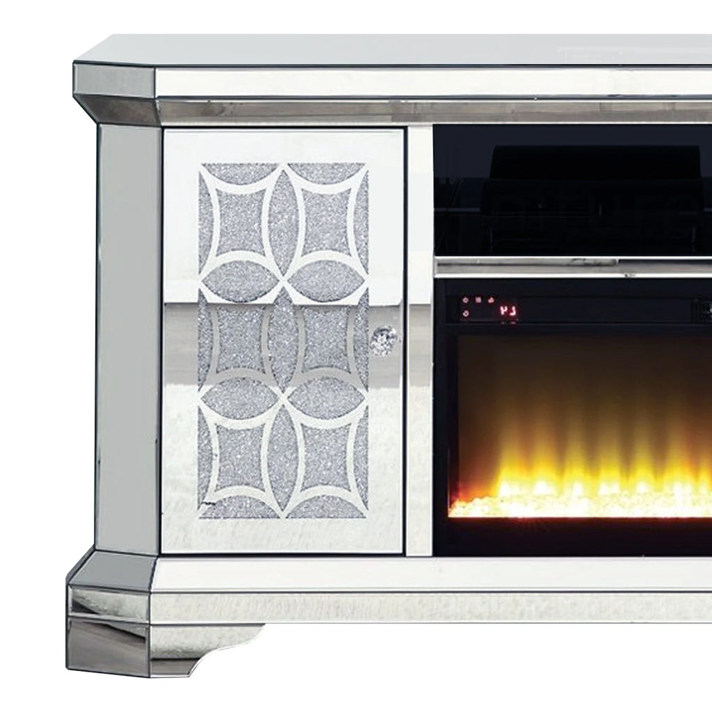 Mirrored TV Stand with Fireplace and 2 Storage Doors E71505