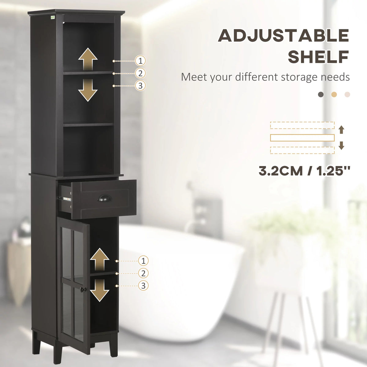 Slim Bathroom Storage Cabinet Linen Tower Brown S777