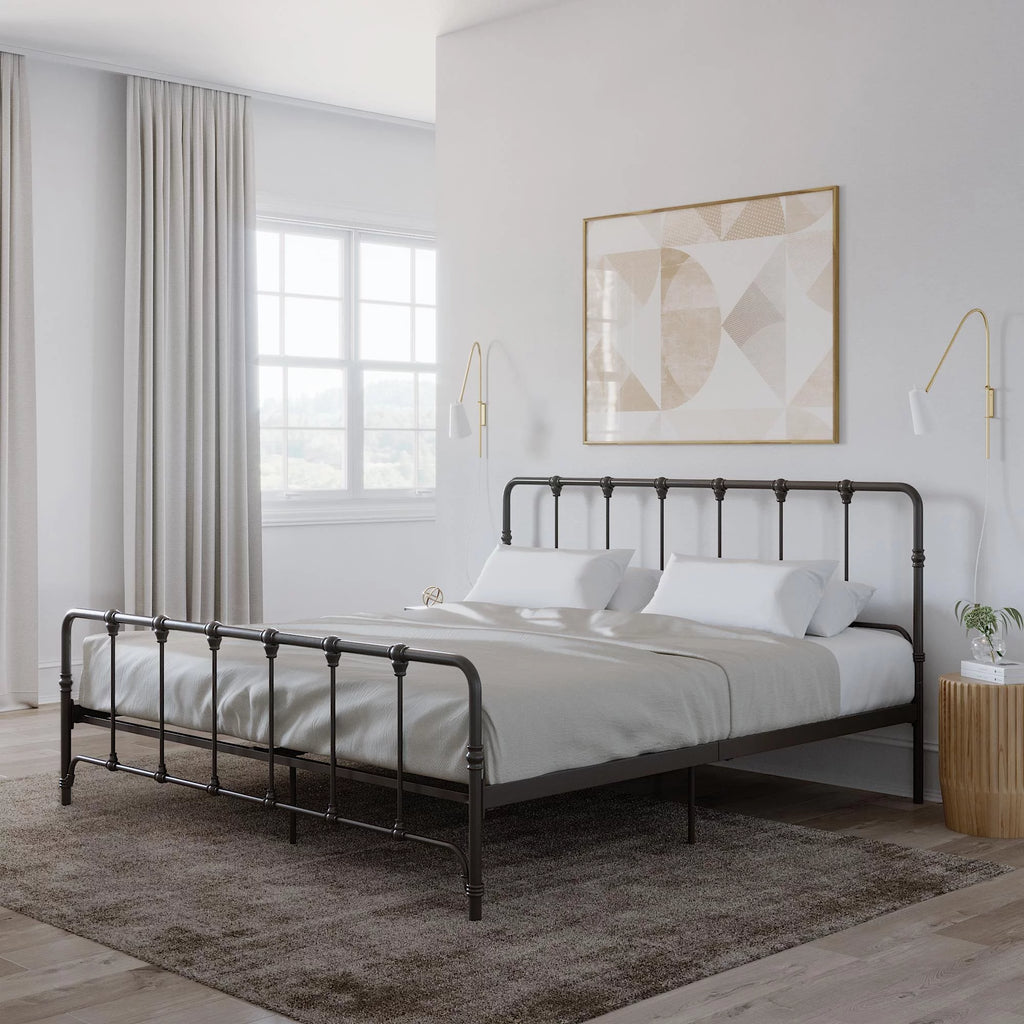 King Gray Metal Bed T98613