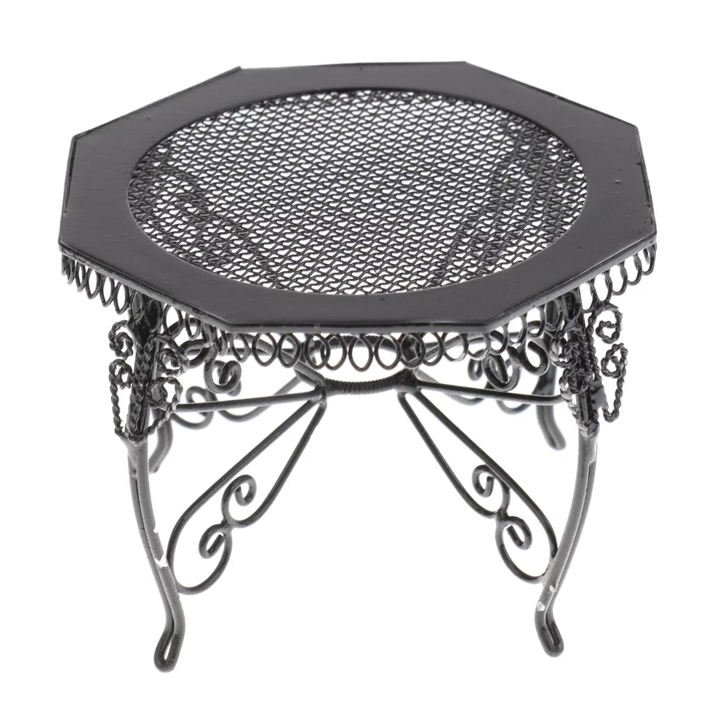 1/12 Scale Black Octagonal Table Chairs Furniture Set X6145