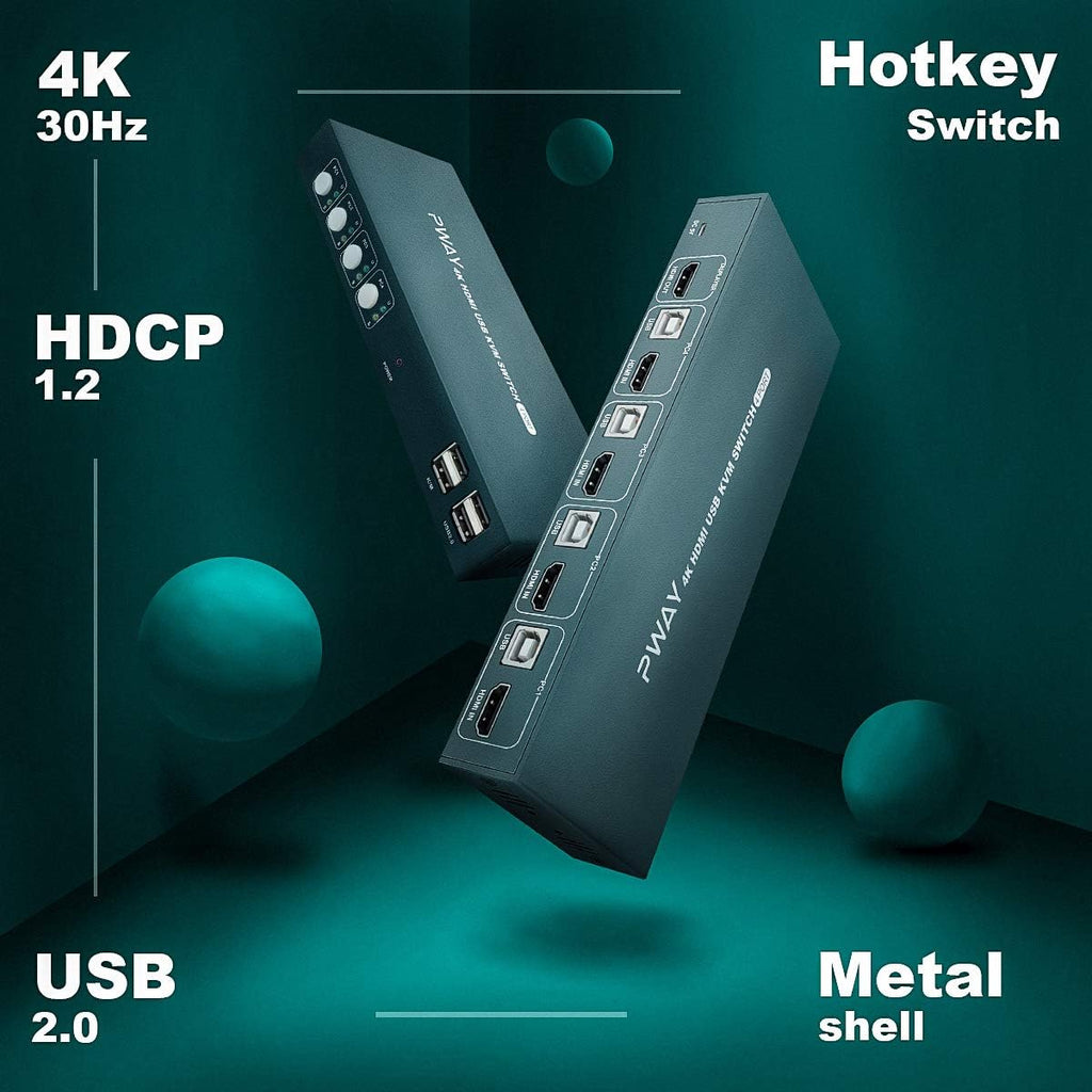 4 Port 4K@30Hz HDMI KVM Switch with HDMI and USB Cables Z13080