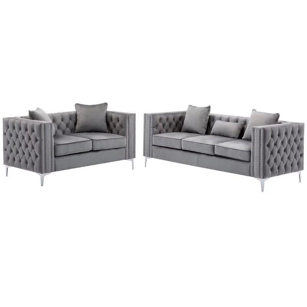 Velvet Sofa Set with Loveseat and Sofa in Gray F968