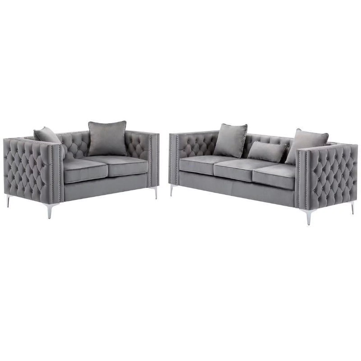 Velvet Sofa Set with Loveseat and Sofa in Gray F968