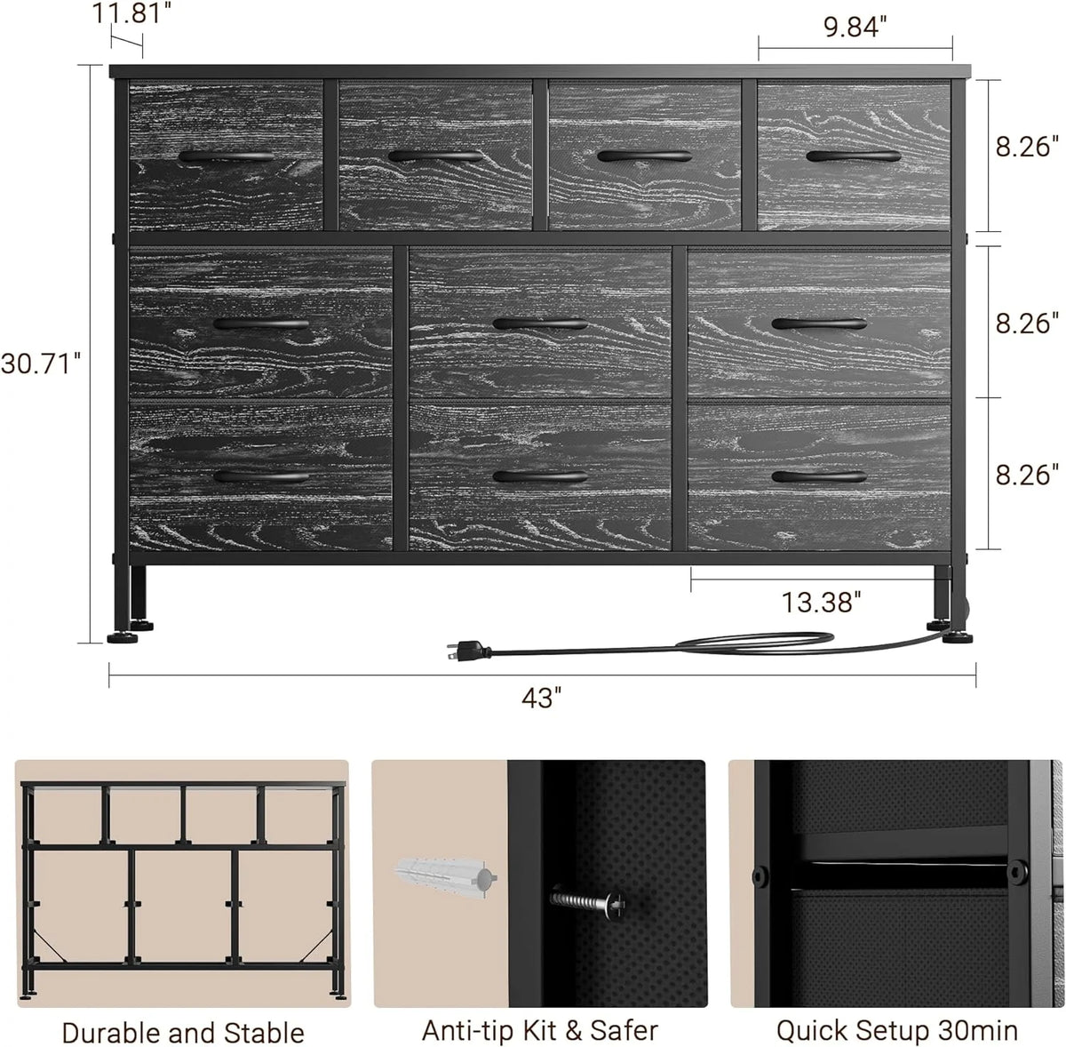 10 Drawer Dresser TV Stand with Power Outlet O114073