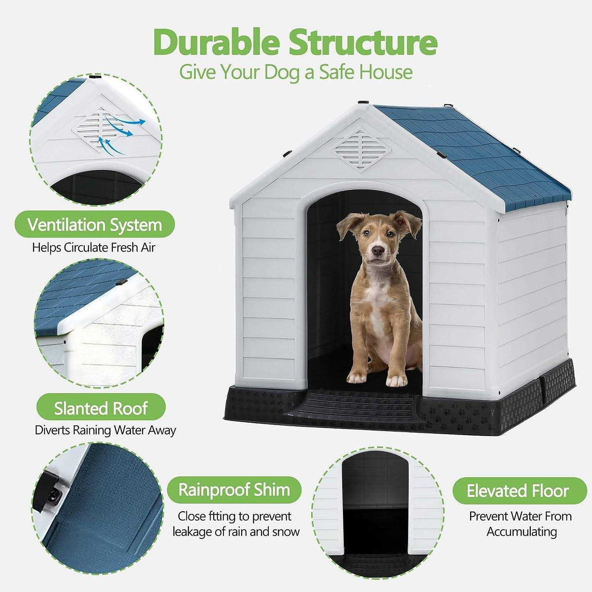 Waterproof Plastic Dog House with Vent and Raised Floor Q248528