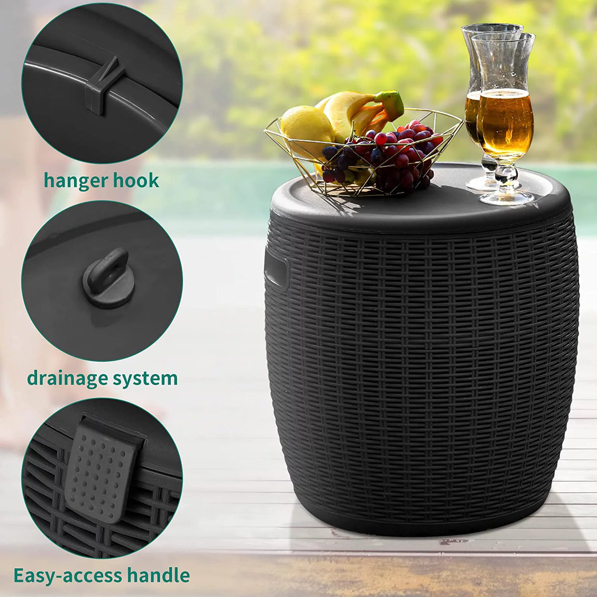 Ice Cooler & Side Table with 9.8 Gallon Ice Bucket O505159