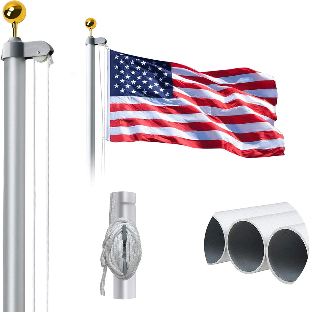 20FT Extra Thick Heavy Duty Aluminum Sectional Flag Pole Kit K3837