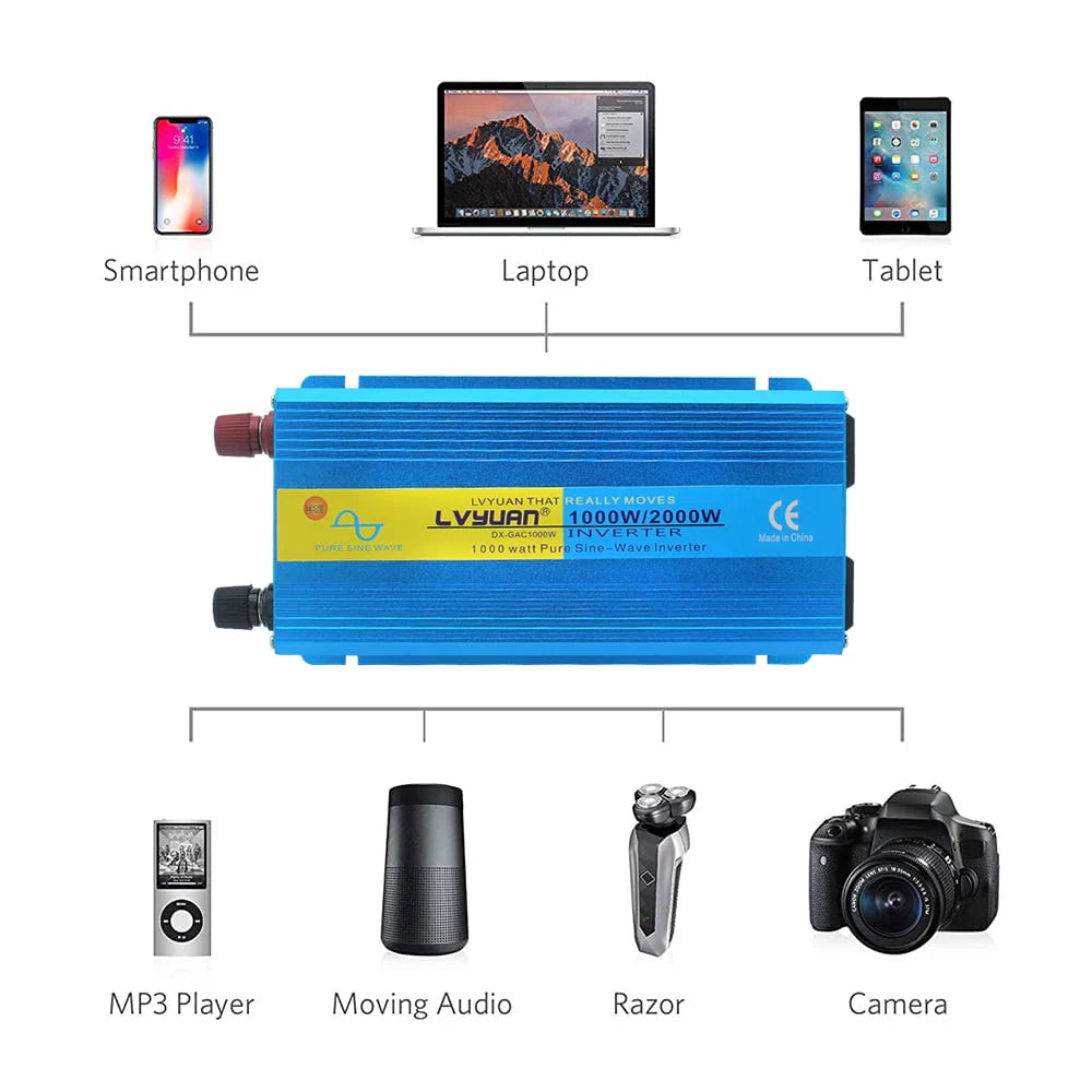 1000 Watts 2000 Watts Pure Sine Wave Power Inverter DC 12V to AC 110V 120V F37737