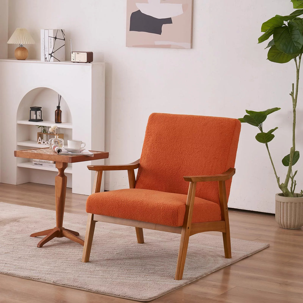 Beige Velvet Arm Chair with Wood Frame T61971