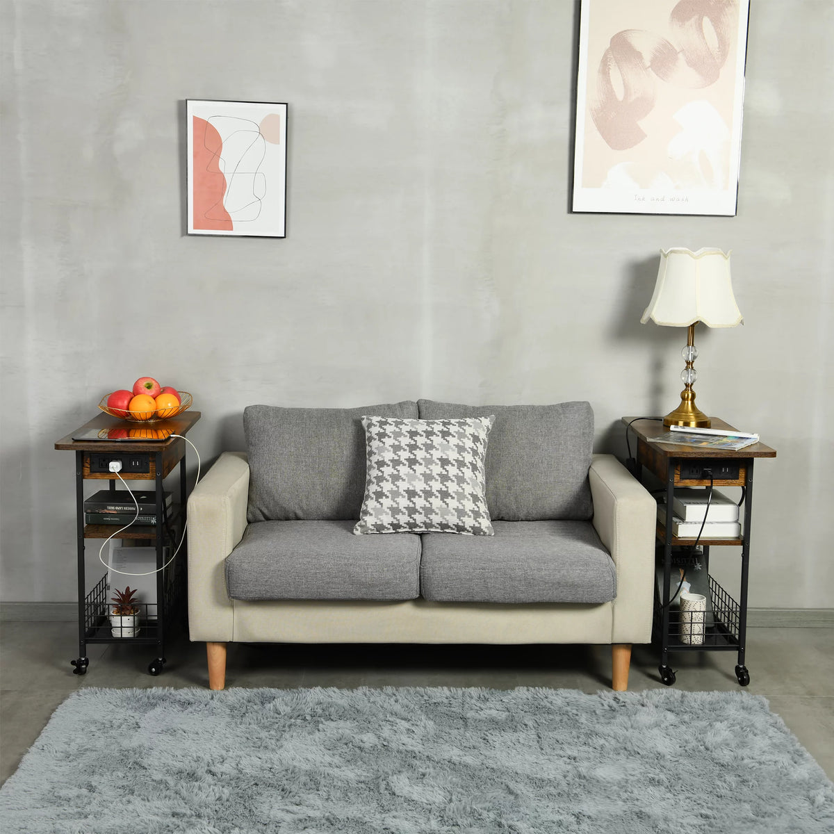 Rustic Brown 2 Pack End Table with Charging Station V152835