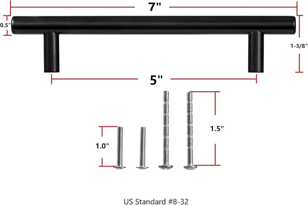 7" Matt Black Stainless Steel Cabinet Handles, 30 Pack A832456