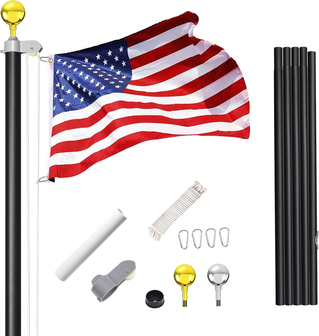 20FT Extra Thick Heavy Duty Aluminum Sectional Flag Pole Kit K3837
