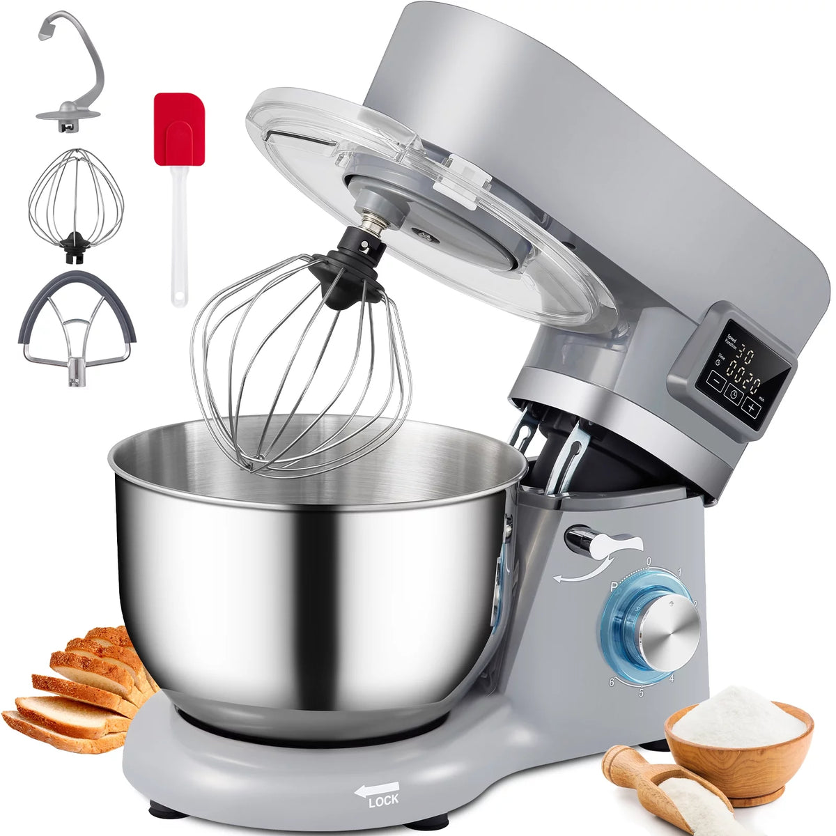 660 W 6-Speed Tilt-Head Stand Mixer with 5.8 Qt Stainless Steel Bowl, Gray T31135