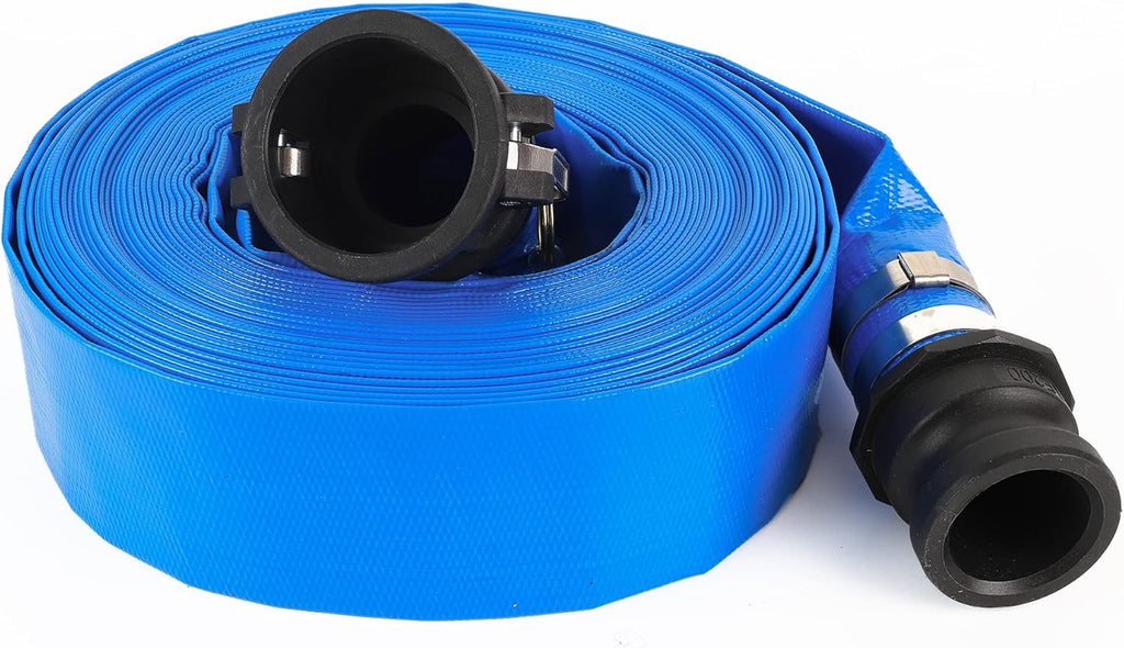 2 x 50' Blue PVC Lay-Flat Discharge Hose with Camlock Fittings F726