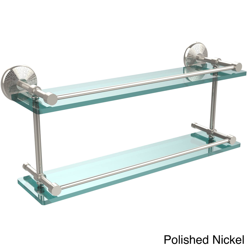 22-inch Double Glass Shelf with Gallery Rail Polished Nickel U6123