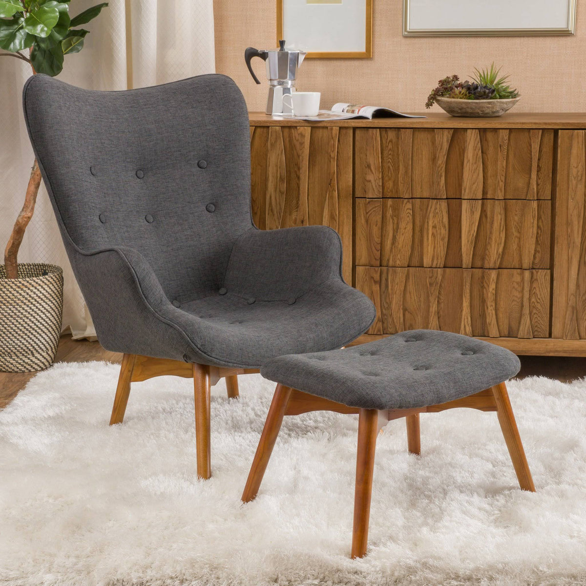 Mid Century Modern Contour Chair with Footstool Z349070