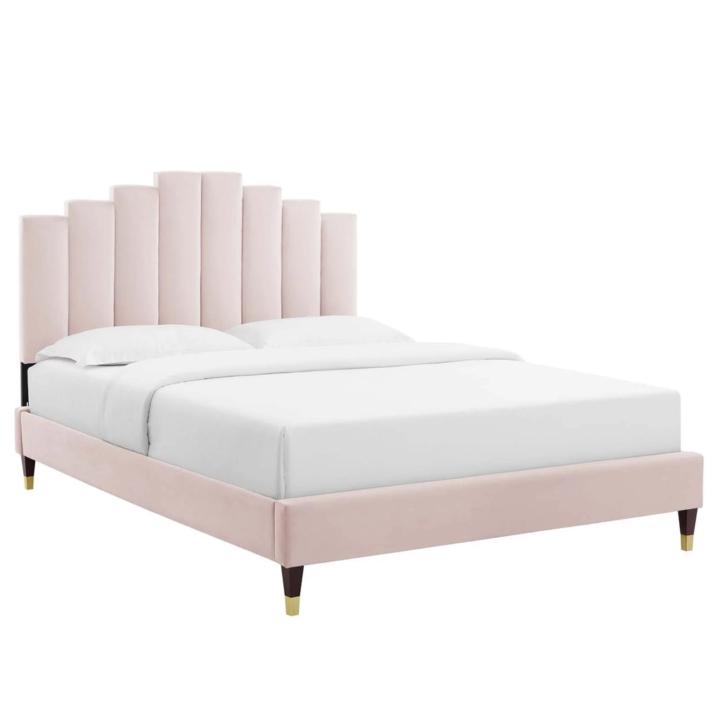 King Performance Velvet Platform Bed in Pink H6637