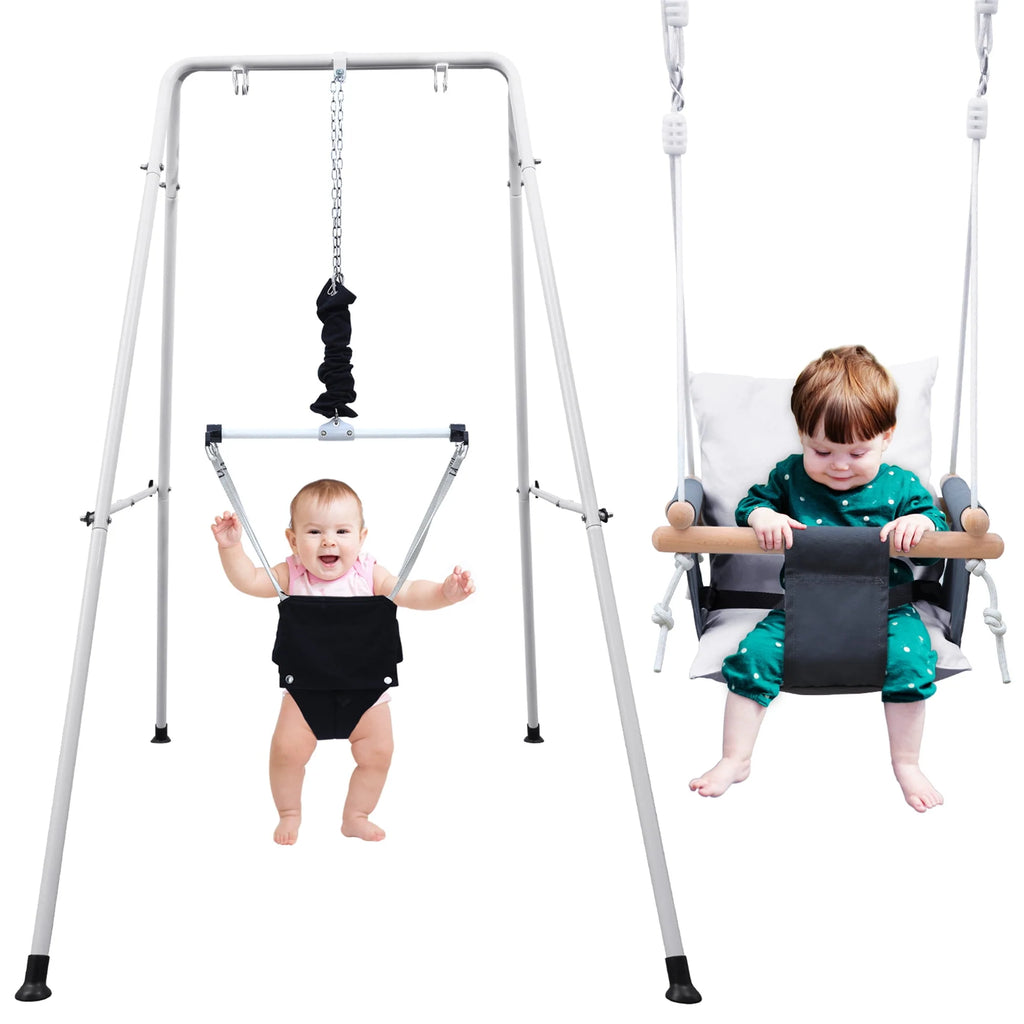 2 in 1 Toddler Metal Swing Set and Baby Jumper with Stand O8800