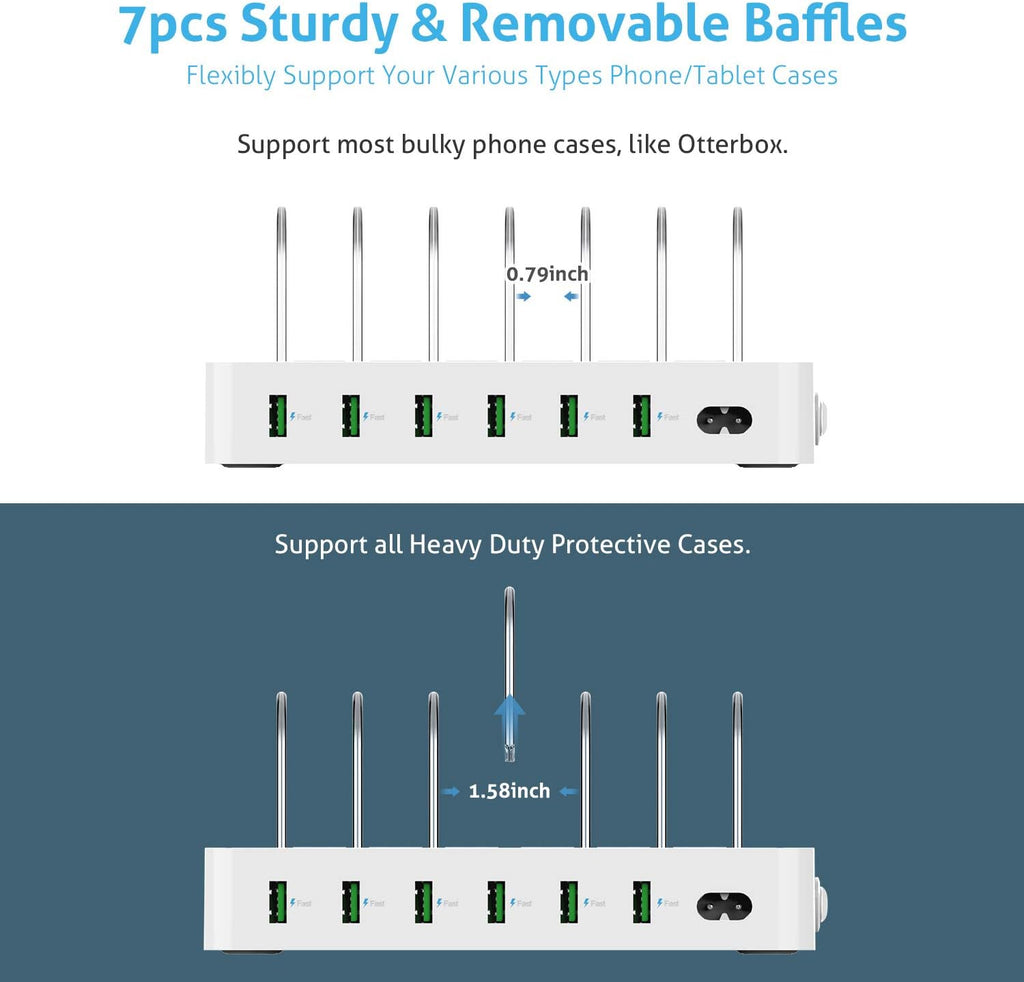 6-Port USB Charging Station with 6 Charging Cables White Pack of 2 P8036