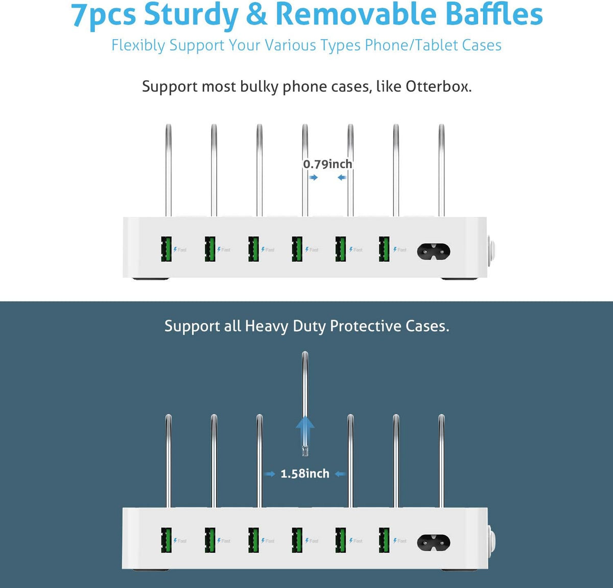6-Port USB Charging Station with 6 Charging Cables White Pack of 2 P8036