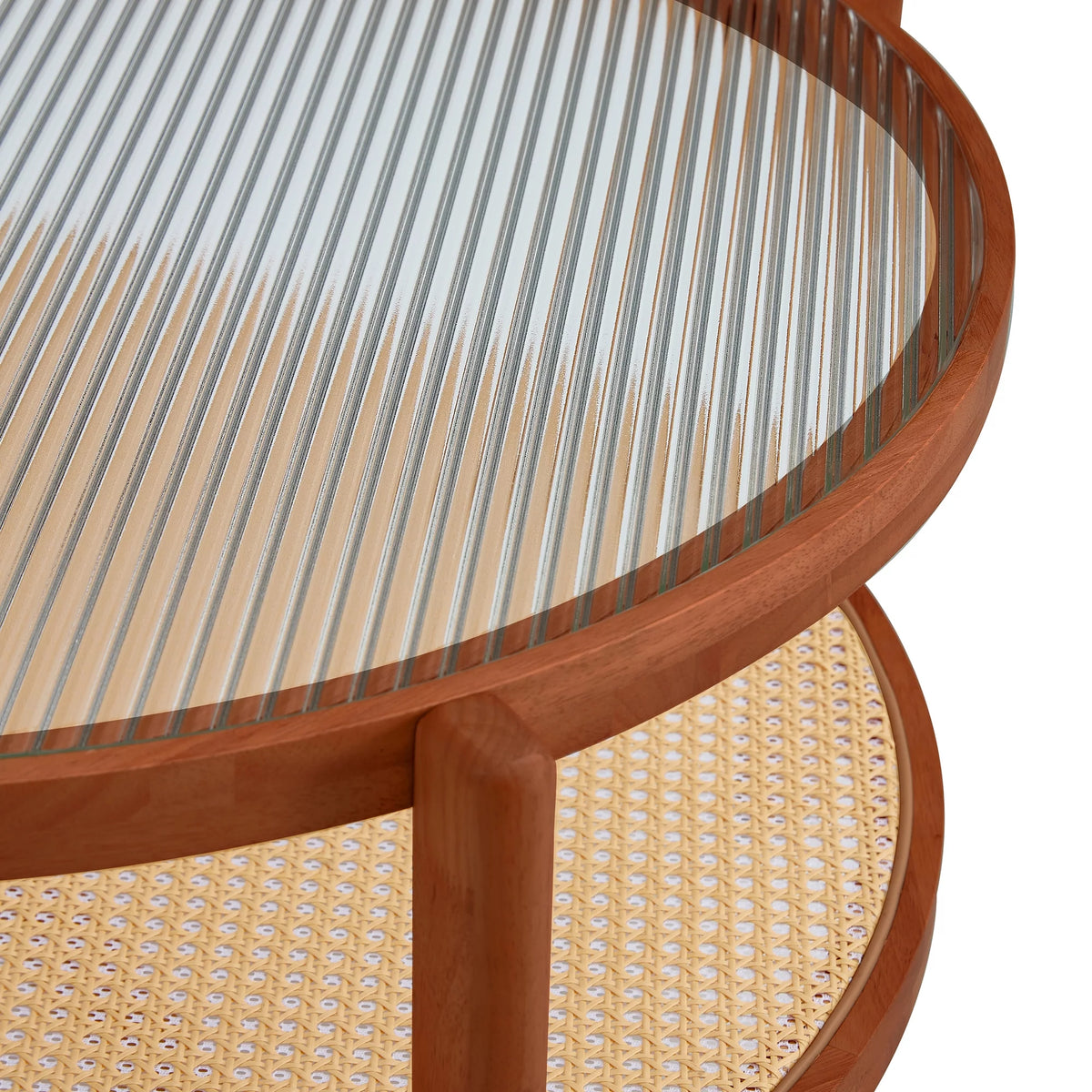 Solid Wood Coffee Table with Glass Top and PE Rattan B5631