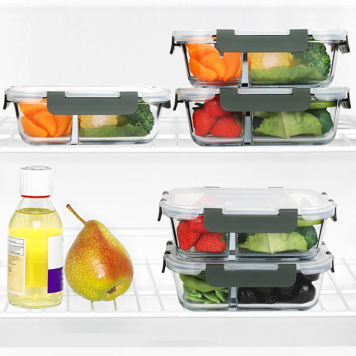5-Pack 36 Oz 2 Compartments Glass Food Storage Containers with Locking Lids E460609