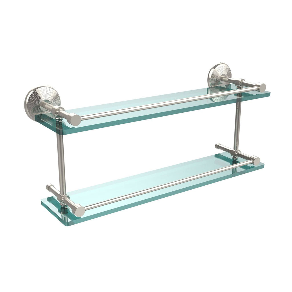 22-inch Double Glass Shelf with Gallery Rail Polished Nickel U6123