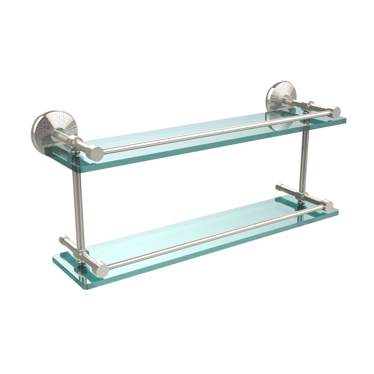 22-inch Double Glass Shelf with Gallery Rail Polished Nickel U6123
