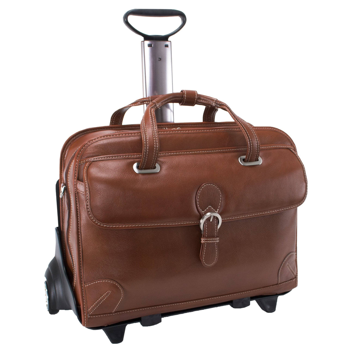 Black Leather Detachable Wheeled Laptop Case K174623