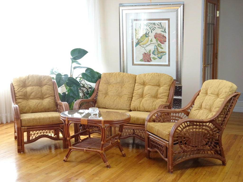 Natural Rattan Wicker Armchair with Light Brown Cushion F115