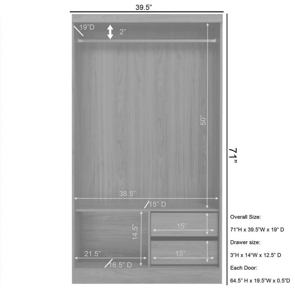 Modern Wood Double Sliding Door Wardrobe in Mahogany W131375