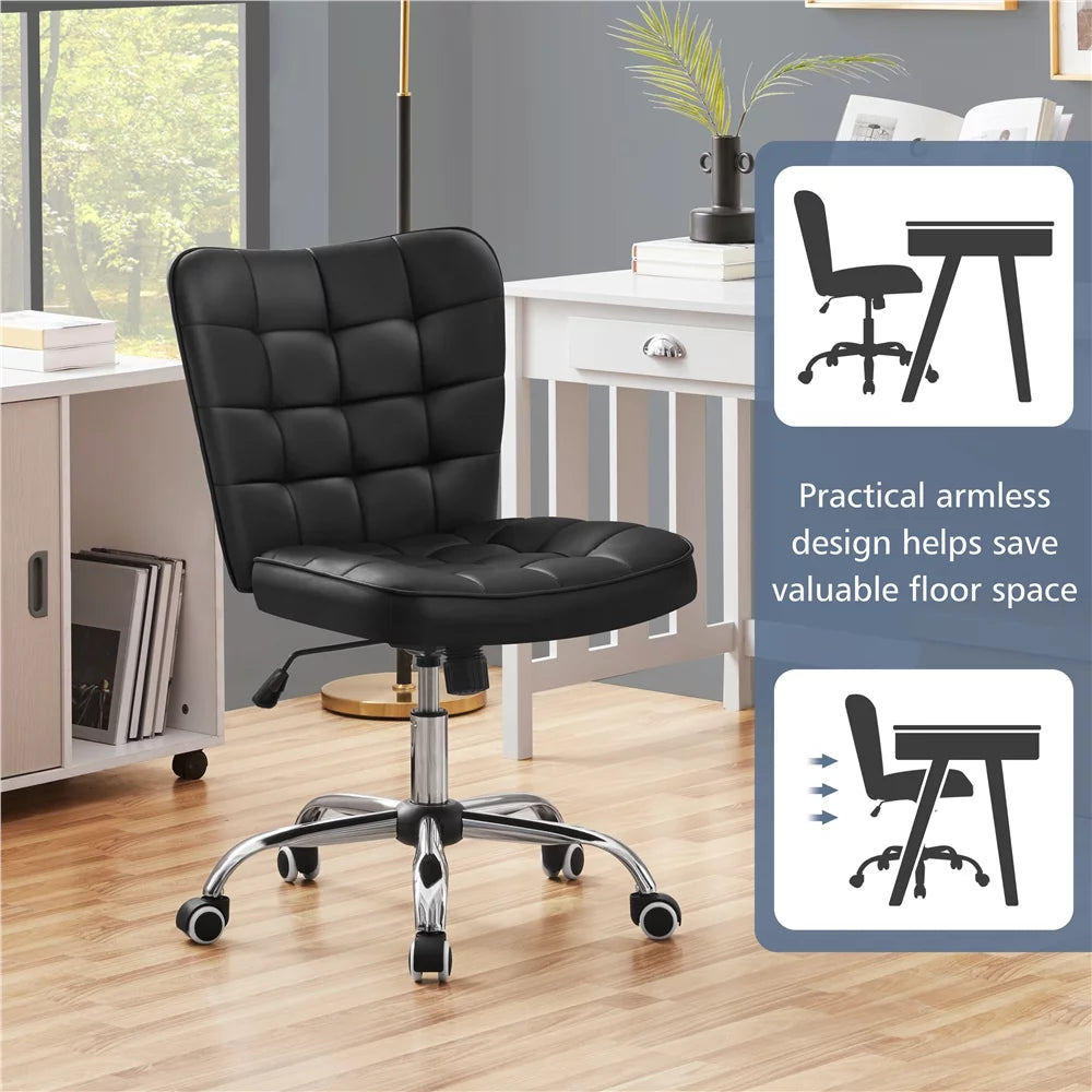 Black Tufted Faux Leather Desk Chair V137