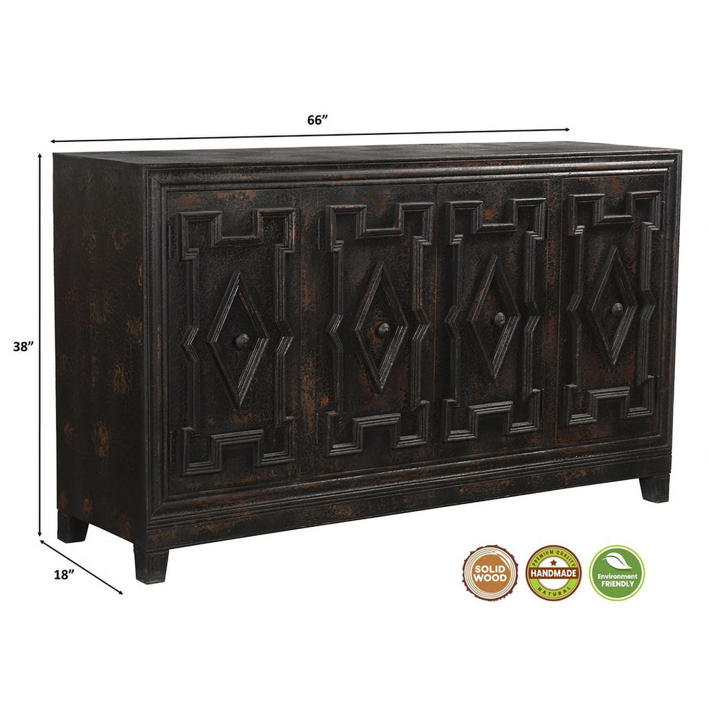 Black 4-door Solid Wood Sideboard B3797
